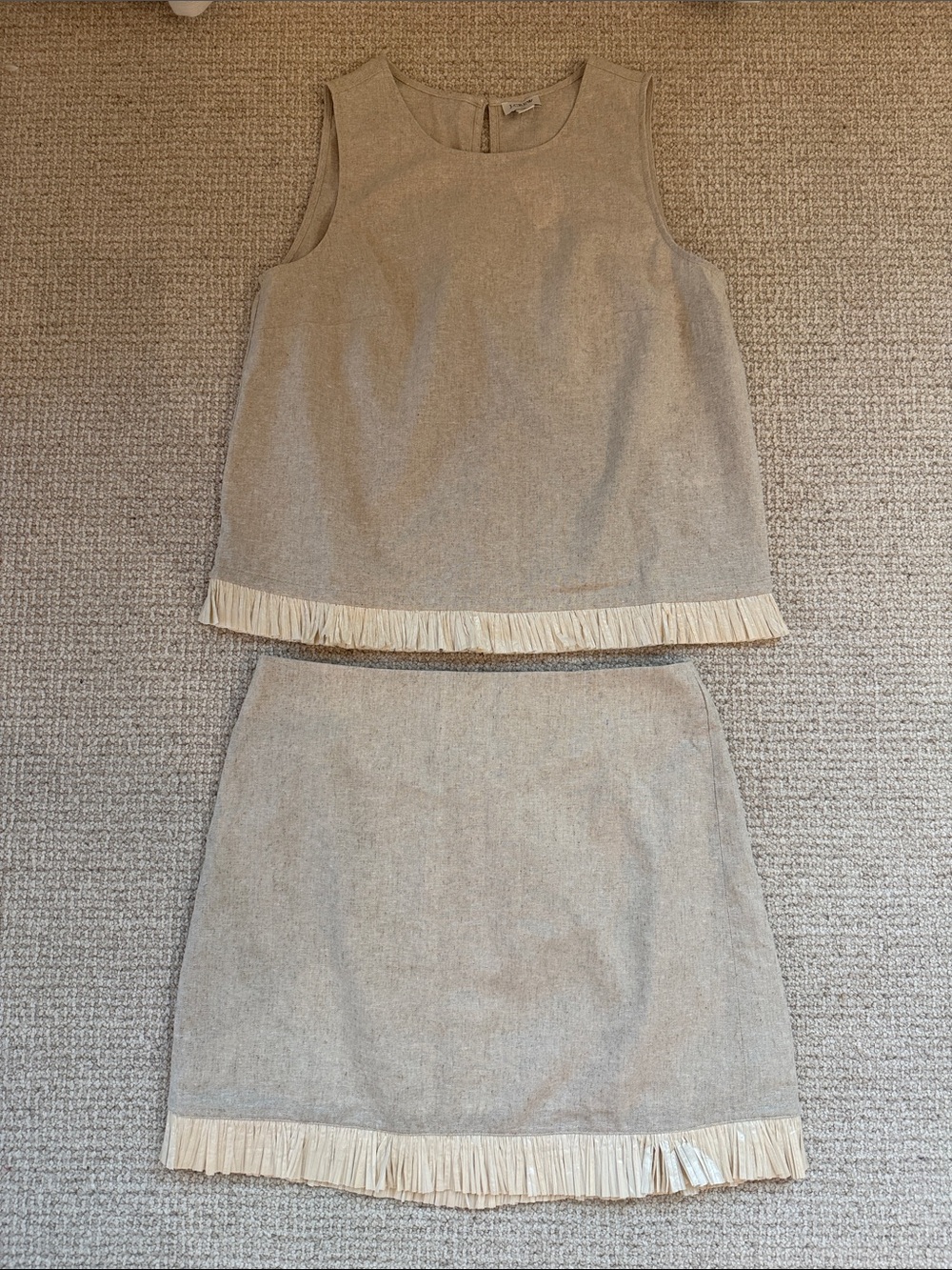 J. Crew Cream Sleeveless Fringe Hem Top & Skirt Set - NWT Size S & 8